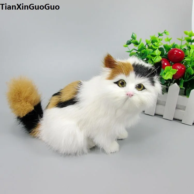 

16x10x18 см красочная кошка твердая модель полиэтилен и мех приседающая кошка реквизит, украшение для дома игрушка подарок s1804