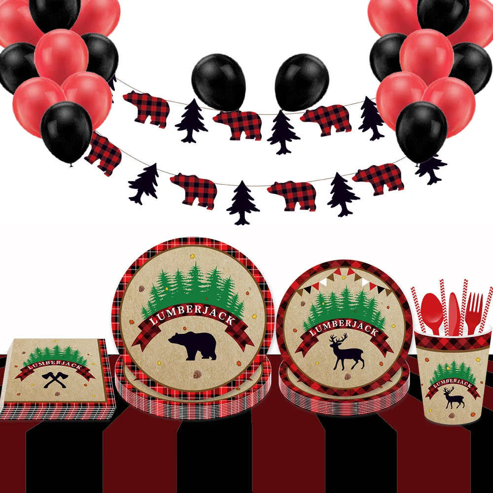Lumberjack Party Decorations Merry Christmas Disposable Tableware Sets Happy Birthday Party Favors Napkins Plates Party Supplies
Lumberjack Party Decorations Merry Christmas Disposable Tableware Sets Happy Birthday Party Favors Napkins Plates Party Supplies