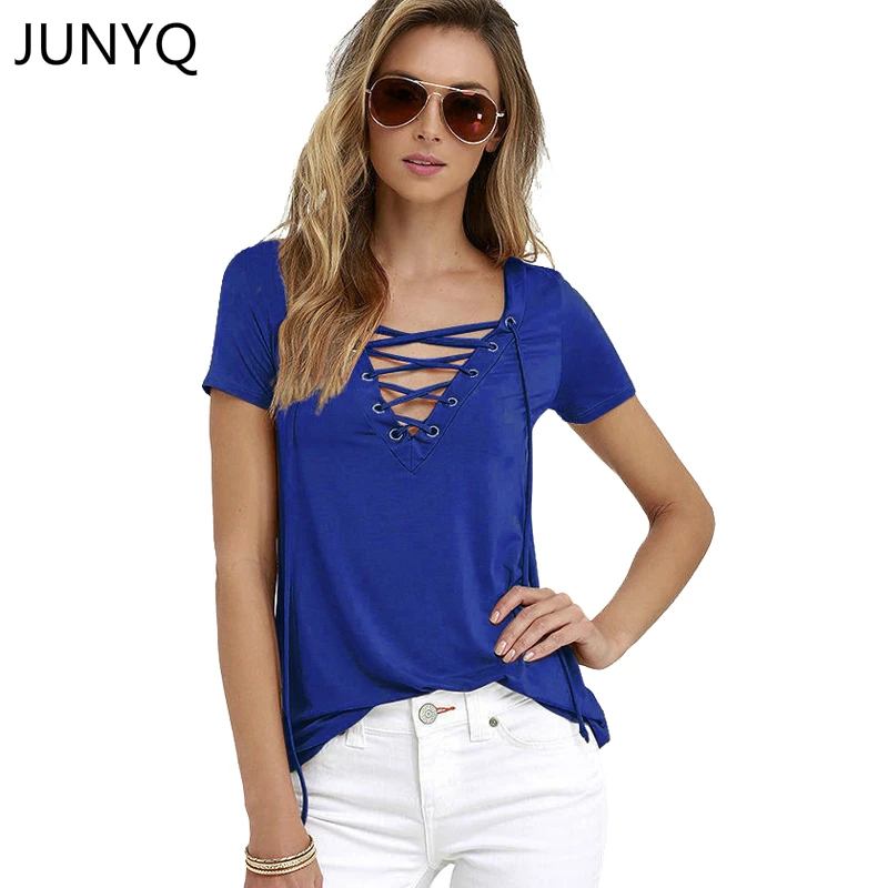 2019 Summer Fashion Women T-shirts Short Sleeve Sexy Deep V Neck Bandage Shirts Women Lace Up Tops Tees T Shirt S-5XL
2019 Summer Fashion Women T-shirts Short Sleeve Sexy Deep V Neck Bandage Shirts Women Lace Up Tops Tees T Shirt S-5XL