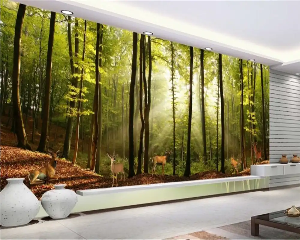 Beibehang Custom Photo Mural 3d Wallpaper Forest Elk Landscape Woods Room Decoration Painting 3d Wall Murals Wallpaper For Walls