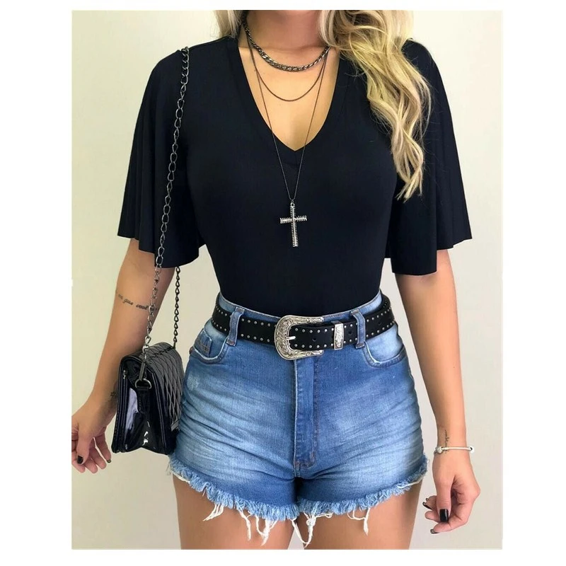 Women V Neck T-Shirt Ladies Summer Tunic Casual Tops Half Butterfly Sleeve Solid Size 16-22
Women V Neck T-Shirt Ladies Summer Tunic Casual Tops Half Butterfly Sleeve Solid Size 16-22