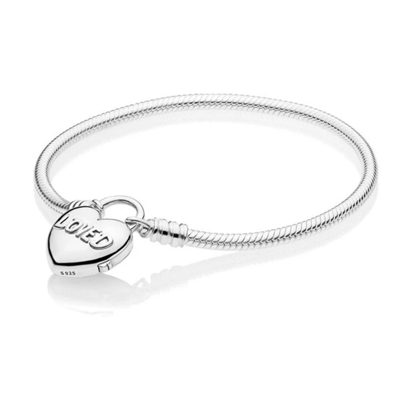 New 925 Silver Snake Chain Fit Original Branded Charm Bracelet With You Are Loved Heart Padlock Clasp For Women DIY Jewelry Gift
New 925 Silver Snake Chain Fit Original Branded Charm Bracelet With You Are Loved Heart Padlock Clasp For Women DIY Jewelry Gift