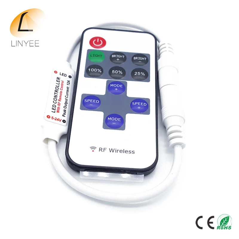 

1 Set 11 keys Mini RF Wireless LED Remote Controller Dimmer DC 12V For Single Color Light Strip SMD 5050 / 3528 / 5630