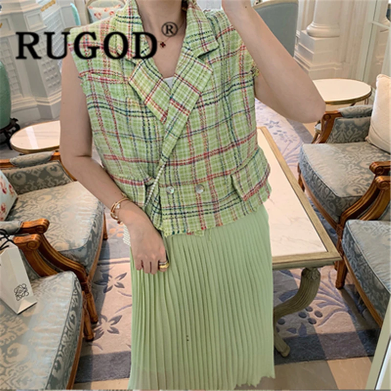 RUGOD Women green plaid vest turn down collar single breasted vintage chic vest new autumn fashion female elegant korean top
RUGOD Women green plaid vest turn down collar single breasted vintage chic vest new autumn fashion female elegant korean top