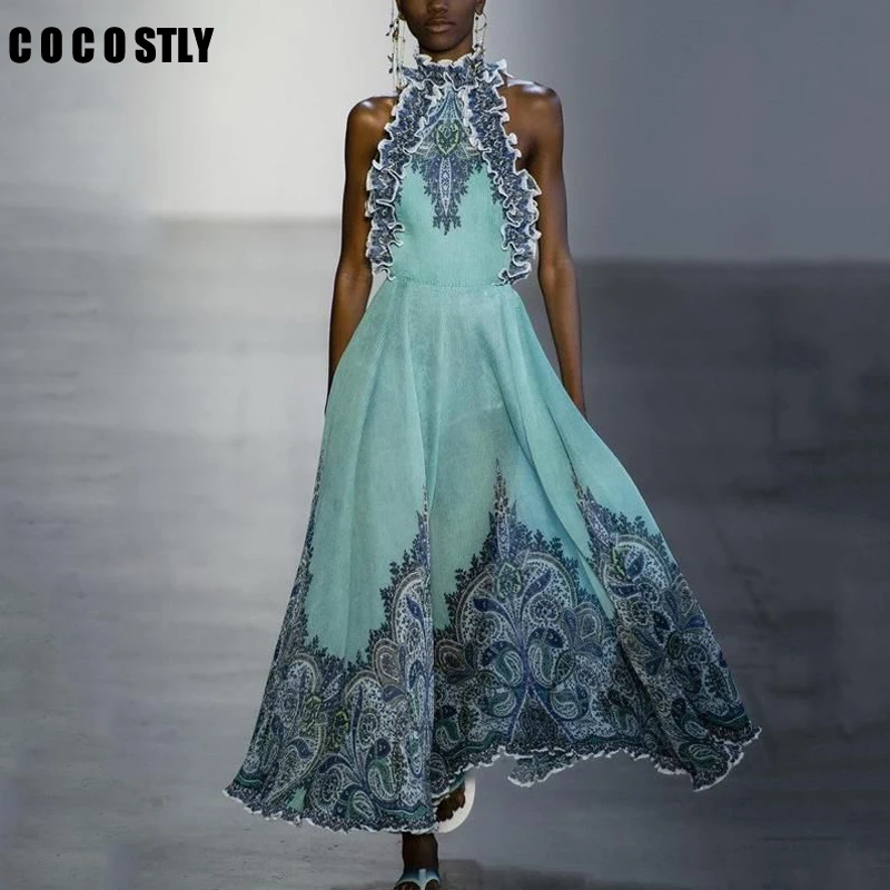 2019 Runway Designer Print Ruffles Woman Elegant Dress Sleeveless Off Shoulder Pleated Collar Long Dress Holiday Vestidos
2019 Runway Designer Print Ruffles Woman Elegant Dress Sleeveless Off Shoulder Pleated Collar Long Dress Holiday Vestidos