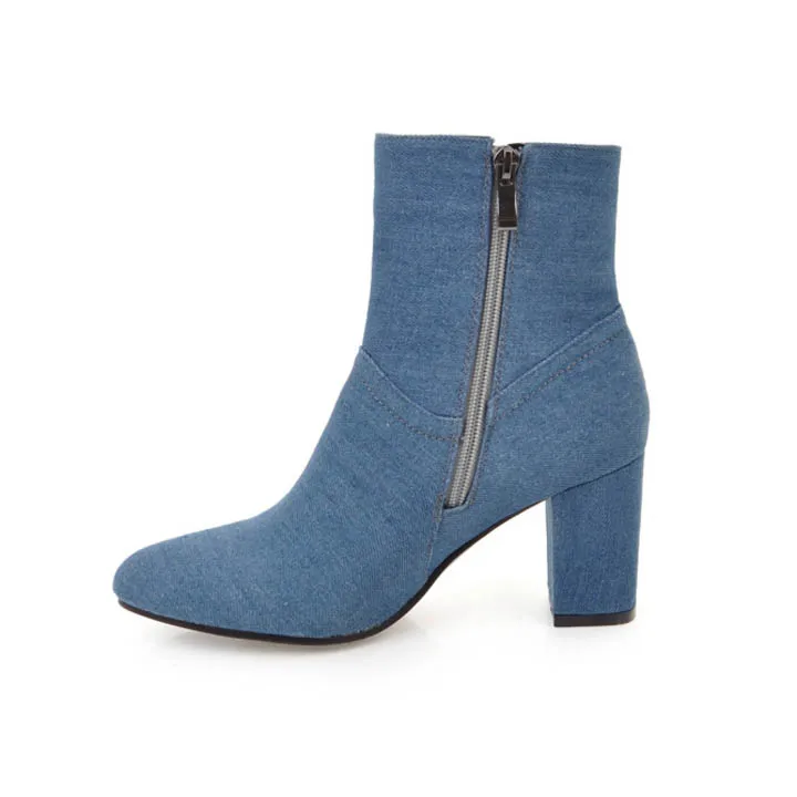 New Women Boots Plus Size 34-43 Women Fashion Shoes Autumn Winter Denim Thick Heel Ankle Boots Casual Shoes Woman Zip High Heels (10)