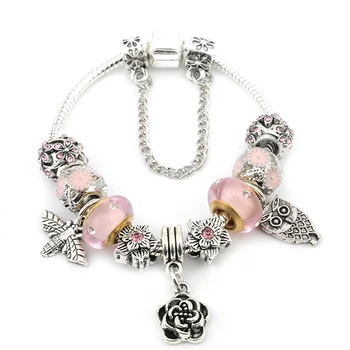 BAOPON New Silver Color Lovely Owl & Cicada Pendant Pan Bracelet Pink Flower Beads Charms Bracelets For Women DIY Jewelry
BAOPON New Silver Color Lovely Owl & Cicada Pendant Pan Bracelet Pink Flower Beads Charms Bracelets For Women DIY Jewelry