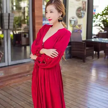Graceful design spring summer women's folds linen cotton high waist retro palace big swing deep V neck long maxi mori bead dress
Graceful design spring summer women's folds linen cotton high waist retro palace big swing deep V neck long maxi mori bead dress