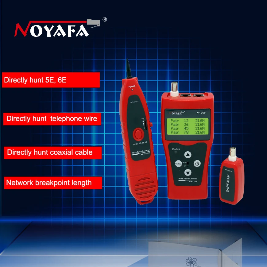 Multipurpose LCD Display Network Cable Tester Tracker Wire tester 5E 6E Cable Locator RJ45 BNC RJ11 Telephone Line Tester NF308
Multipurpose LCD Display Network Cable Tester Tracker Wire tester 5E 6E Cable Locator RJ45 BNC RJ11 Telephone Line Tester NF308