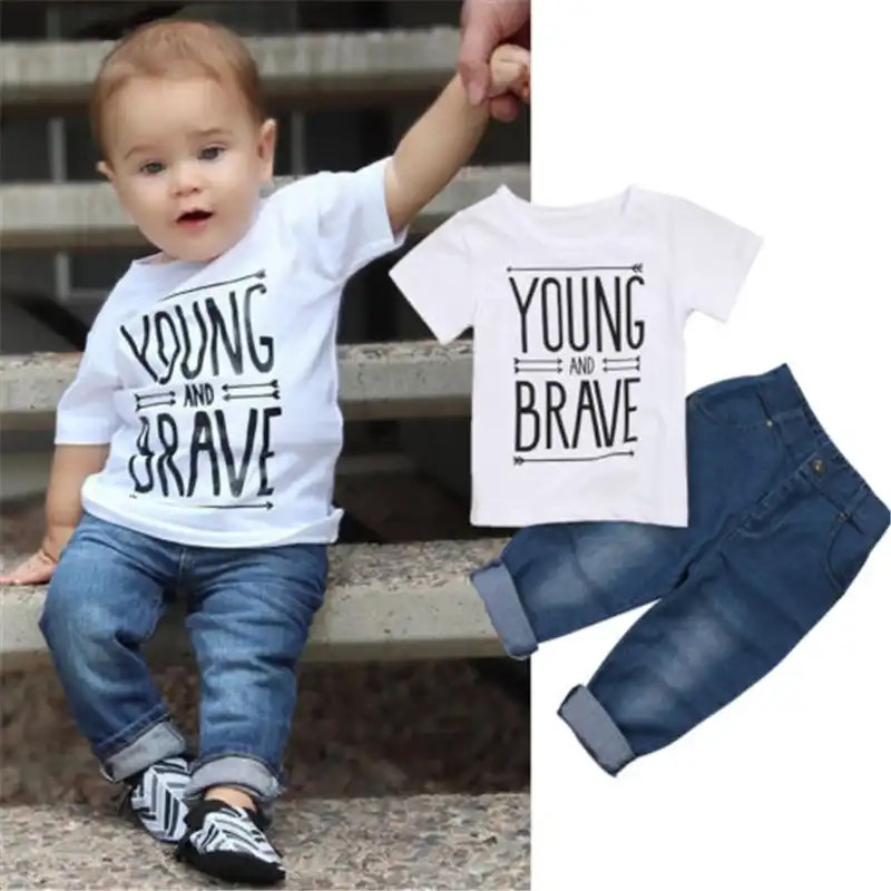 clothes set hot newborn baby boy t shirts tee tops denim pants