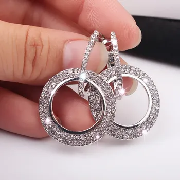 European Brand Rhinestone Earring Fashion Big Round Bling Brincos Double Circle Hoop Earrings Elegant Women Party Jewelry
European Brand Rhinestone Earring Fashion Big Round Bling Brincos Double Circle Hoop Earrings Elegant Women Party Jewelry