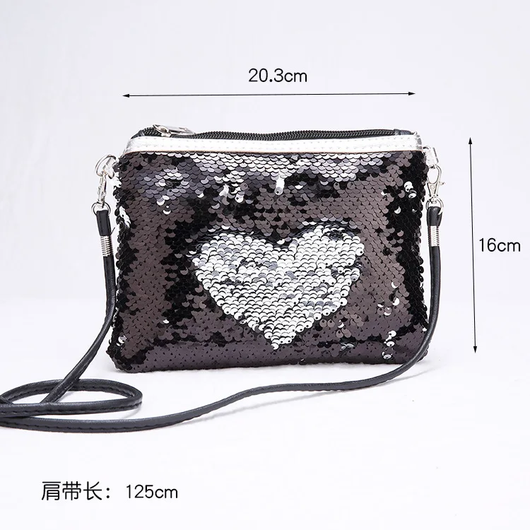 MOMU Kid Girls Heart Shape Sequins Handbag Mini Shoulder Bag Coin Purse Children Crossbody