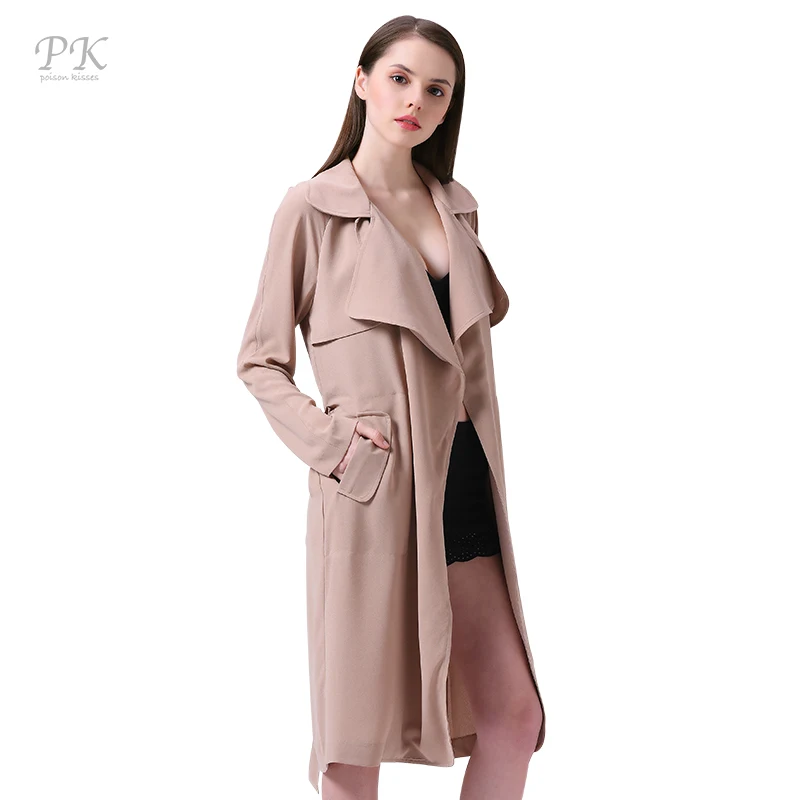 Image PK camel trench coat for women turndown collar 2 pattern spring womens trench coats british style clothing long coat easy care