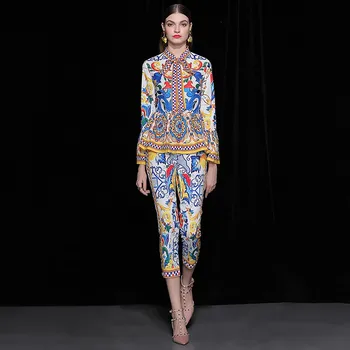 Svoryxiu Runway Autumn Two Piece Set Women's Long Sleeve Ruffles Slim Blouse+ Ankle Length Pants Painted Pottery Print Twinset
Svoryxiu Runway Autumn Two Piece Set Women's Long Sleeve Ruffles Slim Blouse+ Ankle Length Pants Painted Pottery Print Twinset