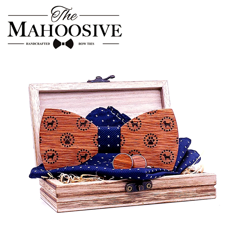 Wood bow tie Solid Business bowtie men vintage Dog Printed wood bow tie pocket square handkerchief cufflinks With box Set
Wood bow tie Solid Business bowtie men vintage Dog Printed wood bow tie pocket square handkerchief cufflinks With box Set