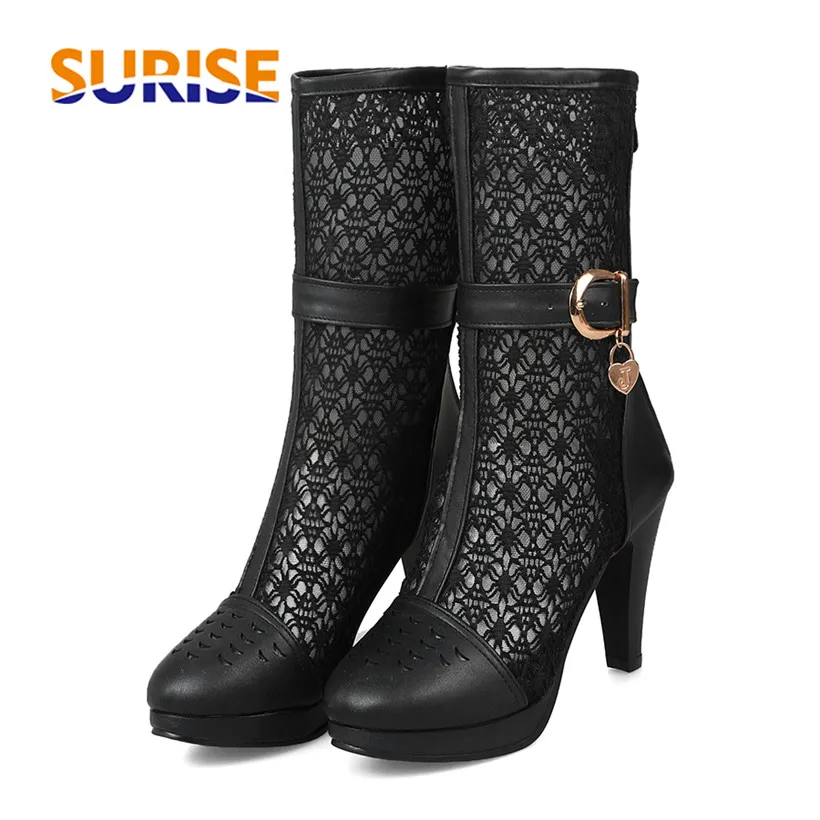 Summer Women Mid Calf Platform Boots 9cm High Spike Heel Round Toe Embroider Lace PU Leather Buckle Lady Zipper Mesh Half Boots
Summer Women Mid Calf Platform Boots 9cm High Spike Heel Round Toe Embroider Lace PU Leather Buckle Lady Zipper Mesh Half Boots