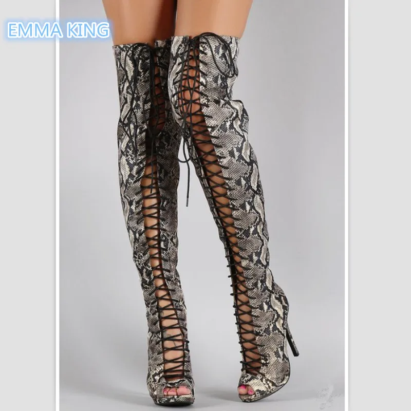 Snake Prints Women High Heels Thigh High Boots Hollow Lace Up Sexy Shoes Peep Toe Fashion Ladies Back Zipper Stilettos Booties
Snake Prints Women High Heels Thigh High Boots Hollow Lace Up Sexy Shoes Peep Toe Fashion Ladies Back Zipper Stilettos Booties