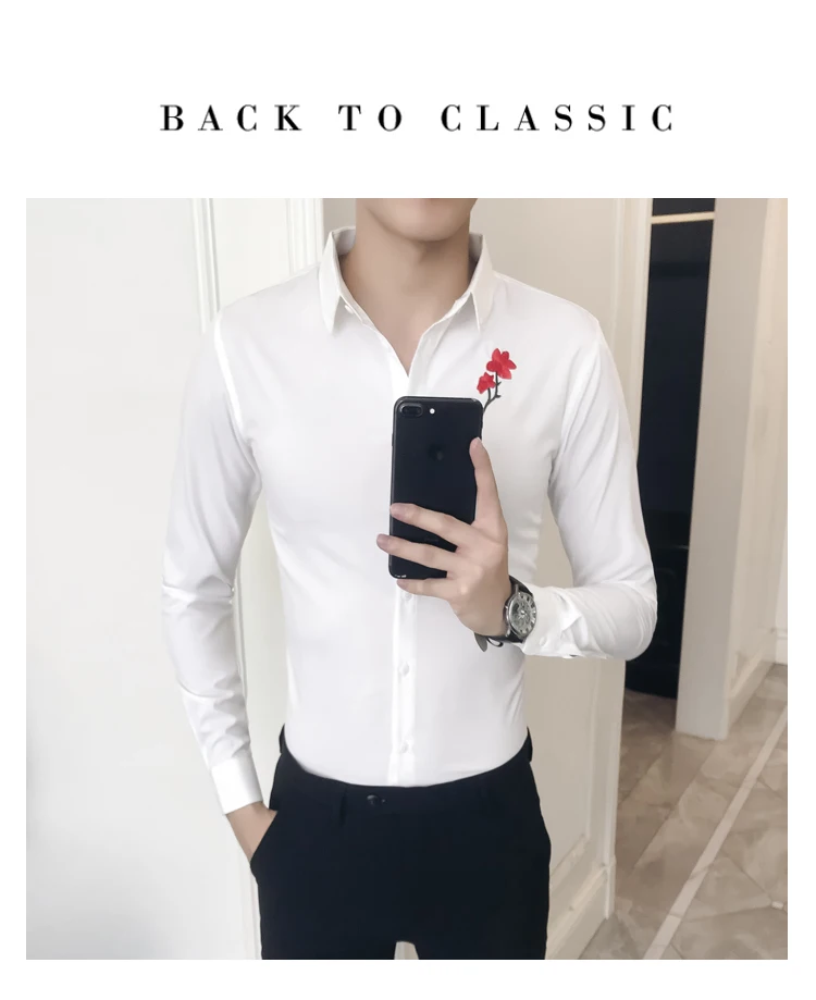 Mens Dress Shirts Plus Size Tuxedo Shirt Men British Style Embroidery