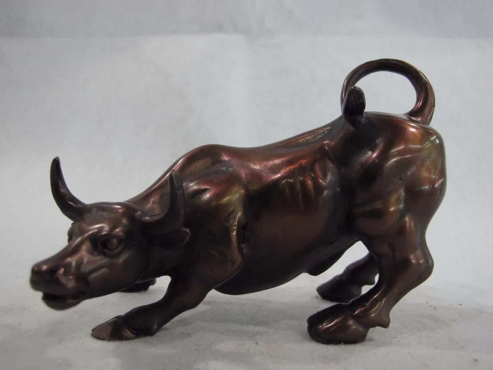 

Chinese pure Red Bronze carve Wall Street wealth Bull OX Lucky Feng shui Statue