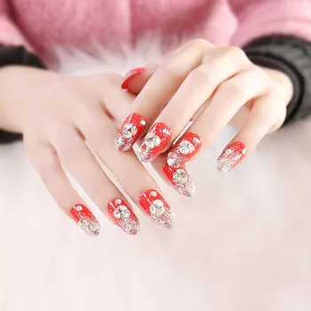 Bride Shining Rhinestone Fake Nail Tips Red Color 3D Glitter False Nails Wedding Party Nails Fashion Decoration With Glue
Bride Shining Rhinestone Fake Nail Tips Red Color 3D Glitter False Nails Wedding Party Nails Fashion Decoration With Glue