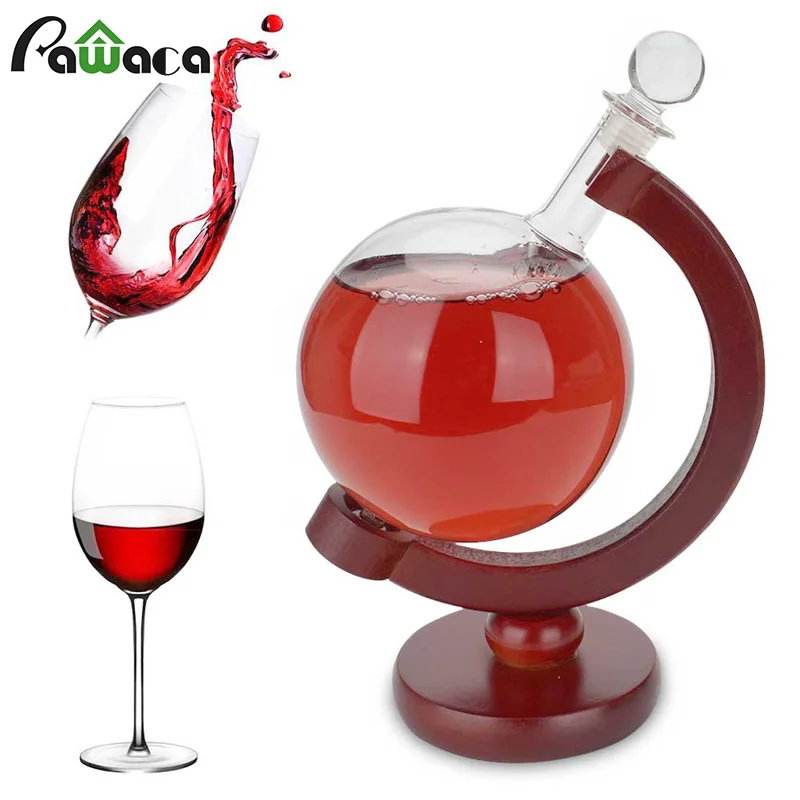 

Globe Whiskey Decanter Wine Aerator Glass Wine Bottle with Holder Rack Alcohol Vodka Liquor Dispenser Pourer Barware 500ML
