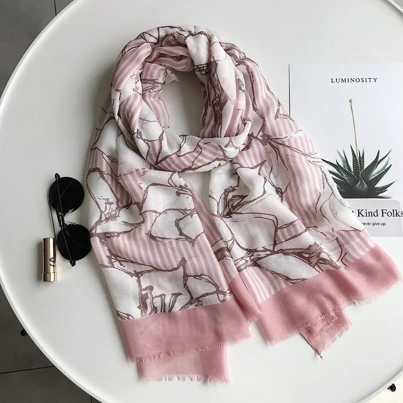 2019 New Rose Stripe Print Silver Foil Scarves Shawl Cotton Trendy Luxury Scarf Wrap Hijab Wholesale10pcs/lot Free Shipping |