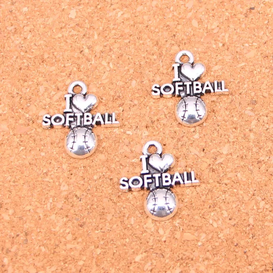 20pcs Metal Alloy I love softball Charms Pendants for Necklace Bracelet Jewelry Making DIY Handmade 21*19mm | Украшения и