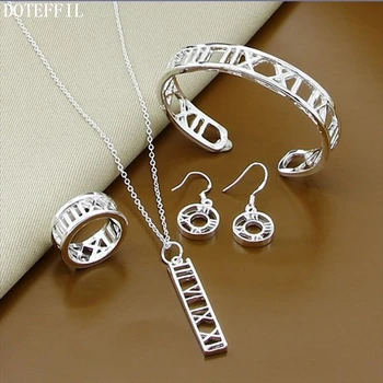 

DOTEFFIL 925 Sterling Silver Roman Numerals Earring Necklace Bangle Ring Set For Woman Wedding Engagement Party Charm Jewelry