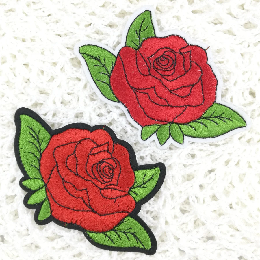 Set Black Rose Red Flower Embroidery Patch Skirt Dress Jeans Iron-on Applique