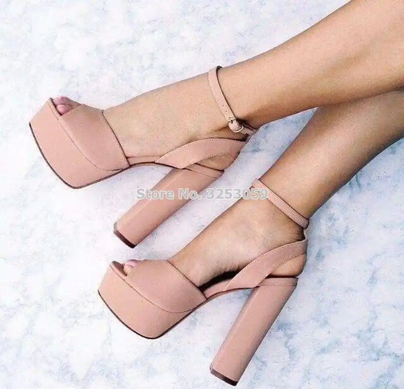 nude chunky heels