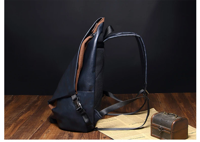 2017 Fashion Men Backpack PU Leather Backpack Male Laptop Backpack Leather Bag Black Teenager School Mochila Travel Backpack 16