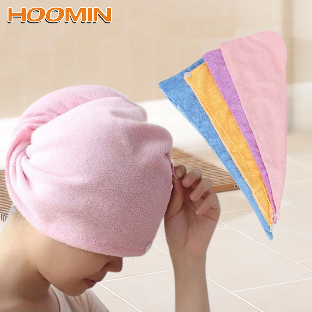 

FLSLHS Superfine Fiber Fabrics Bath Cap Quickly Dry Hair Hat Wrapped Towel Microfiber Solid Hair Turban Bathroom Accessories