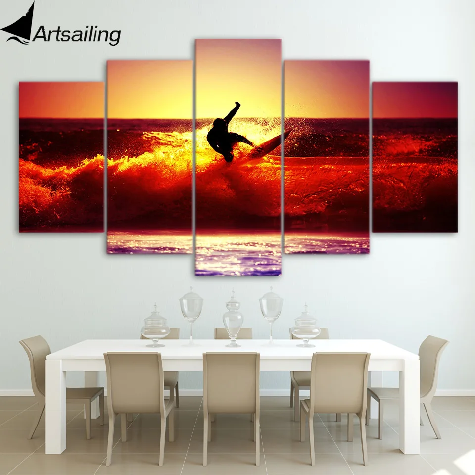 ArtSailing HD печать 5 шт. холст искусство стены Искусство Холст в рамке Серфинг Спорт