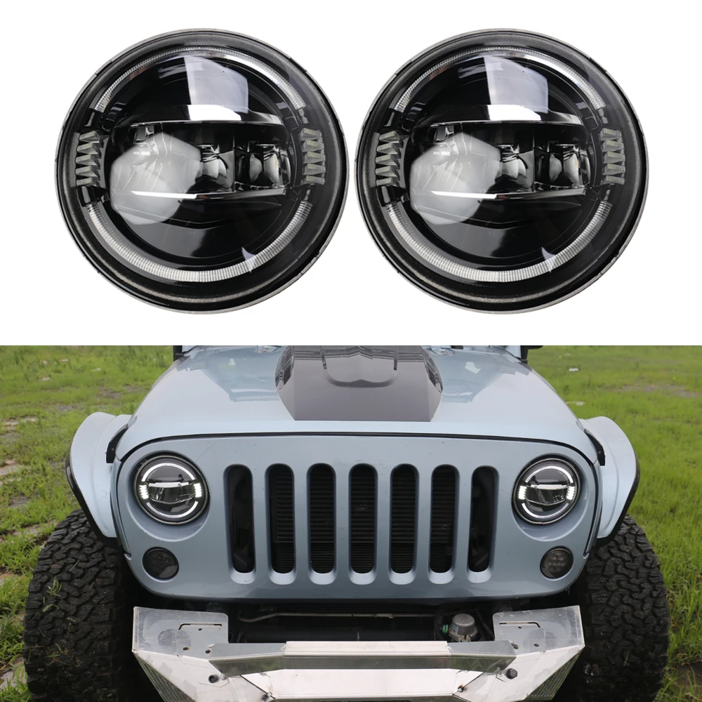 New 7 inch LED Headlight DRL BlueAmberWhite Halo Angle Eyes Led Headlamp Headlights 12v For Jeep Wrangler TJ JK LJ unlimited (2)
