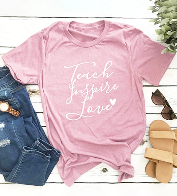 Women Cute Letter Print Teach Inspire Lovecamiseta rosa feminina Pink Loose Fit T-shirt Cotton Casual aesthetic tumblr Tops Tee
Women Cute Letter Print Teach Inspire Lovecamiseta rosa feminina Pink Loose Fit T-shirt Cotton Casual aesthetic tumblr Tops Tee