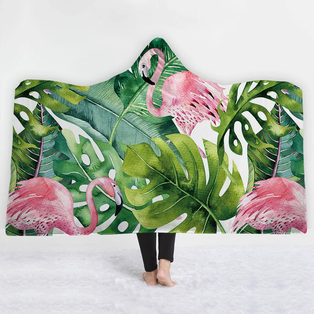 

Flamingo flower leaves Style Hooded Blanket for Adults Sherpa Fleece Wearable Throw Blanket Microfiber Plaids150*200cm/130*150cm