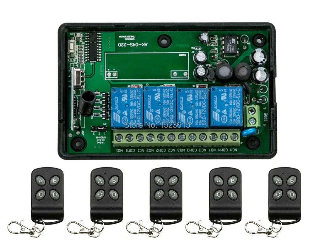 AC85v~250V 110V 230V 4CH Wireless Remote Control Switches 220V Relay Output Radio RF Transmitter And 315Mhz /433Mhz Receiver
AC85v~250V 110V 230V 4CH Wireless Remote Control Switches 220V Relay Output Radio RF Transmitter And 315Mhz /433Mhz Receiver