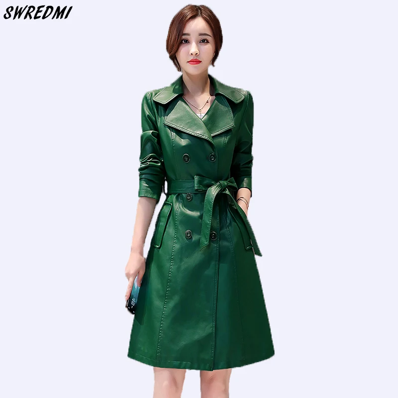 SWREDMI New Spring And Autumn Women Leather Trench Double Breasted Office Lady Leather Coat Female Plus Size S-3XL Green Jackets
SWREDMI New Spring And Autumn Women Leather Trench Double Breasted Office Lady Leather Coat Female Plus Size S-3XL Green Jackets