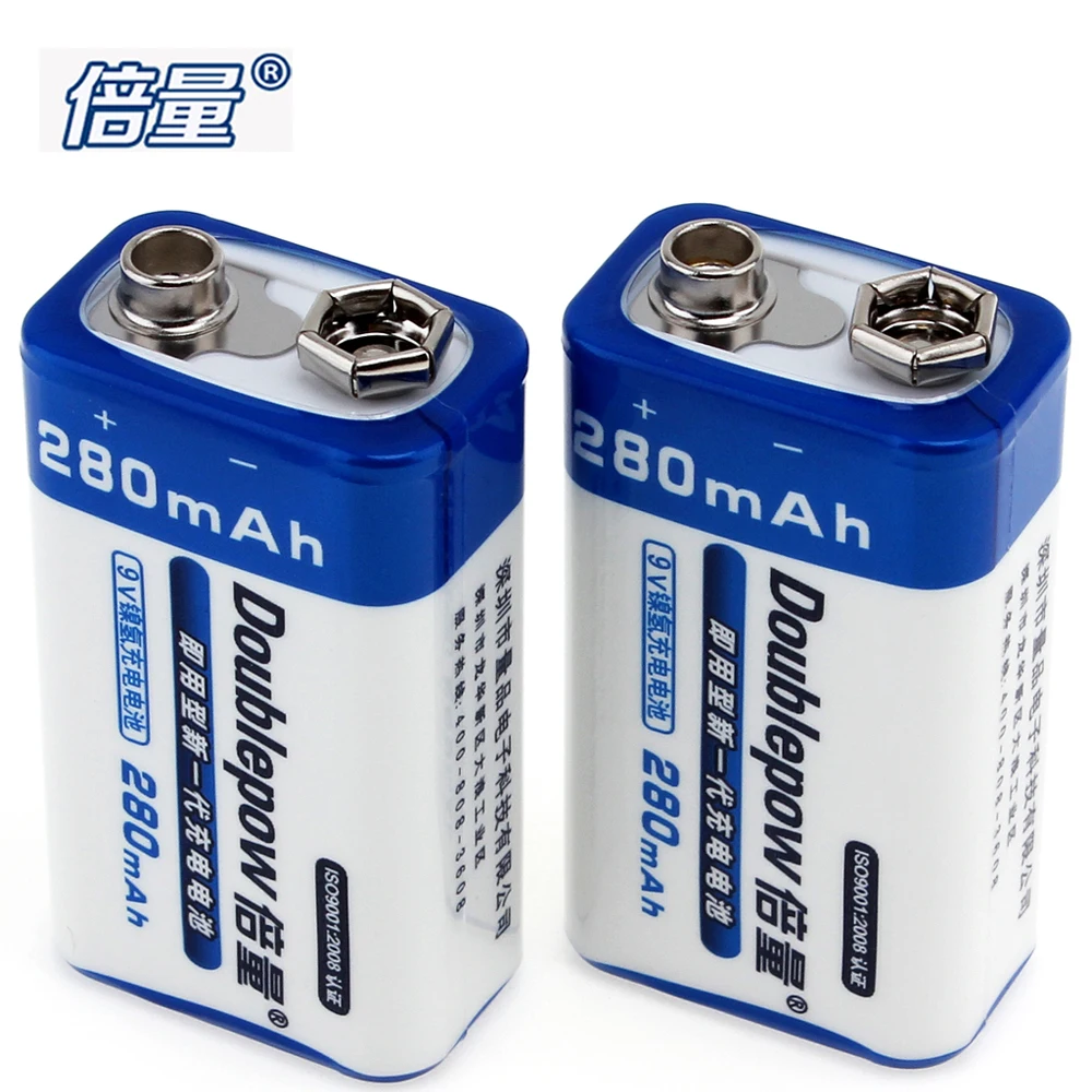 

2pcs! Doublepow 9V 6F22 Battery 280mAh NI-MH NIMH LSD Rechargeable Battery with 1A Charge Current for Microphone Multimeter