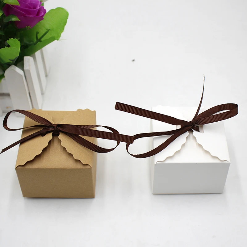 50 шт./лот коричневый и белый ретро мини коробка для конфет из крафт бумаги коробки