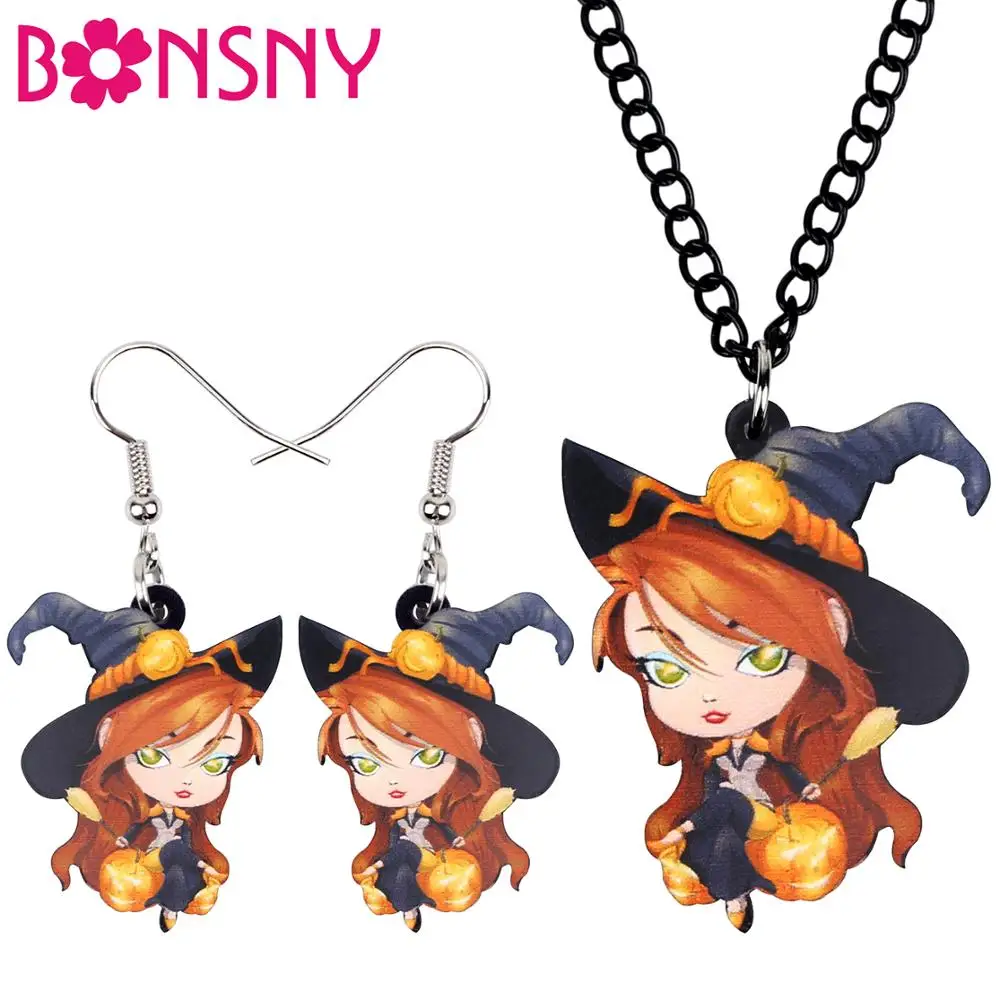 Bonsny Acrylic Jewelry Set Charms Magic Witch Necklace Earrings Halloween Style Pendant For Women Girls Teens Party Gift NE+EA
Bonsny Acrylic Jewelry Set Charms Magic Witch Necklace Earrings Halloween Style Pendant For Women Girls Teens Party Gift NE+EA