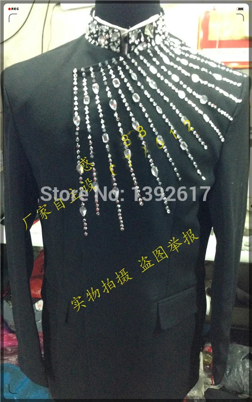 Free ship black mens mandarin collar rhinestone beading handsewing tuxedo jacket /event/stage performance/dance/sing jacket
Free ship black mens mandarin collar rhinestone beading handsewing tuxedo jacket /event/stage performance/dance/sing jacket