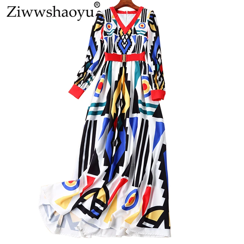 Ziwwshaoyu Elegant Geometric Print Maxi dresses Vintage V-Neck Sashes temperament Party dress 2019 spring and summer new women
Ziwwshaoyu Elegant Geometric Print Maxi dresses Vintage V-Neck Sashes temperament Party dress 2019 spring and summer new women