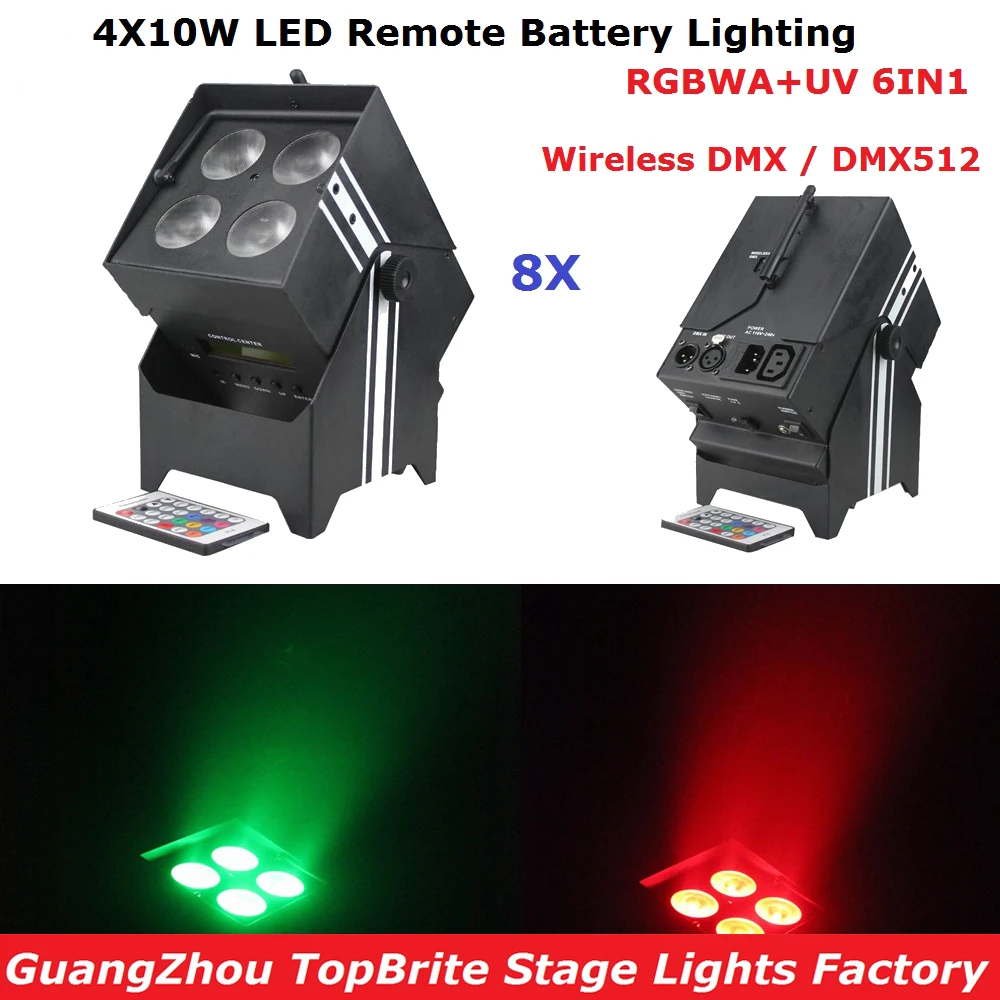 Factory Direct Offer 8 Unit DJ Design Uplights DMX512 4X10W RGBWA+UV LED Remote Battery Light For Professional Stage Lighting
Factory Direct Offer 8 Unit DJ Design Uplights DMX512 4X10W RGBWA+UV LED Remote Battery Light For Professional Stage Lighting