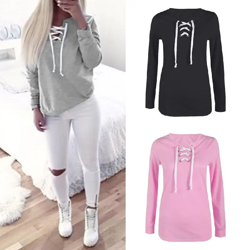 Spring Autumn Winter Pullover Sweatshirt Fashion Bandage Hoodies Women Casual Loose Pink/Gray/Black
Spring Autumn Winter Pullover Sweatshirt Fashion Bandage Hoodies Women Casual Loose Pink/Gray/Black