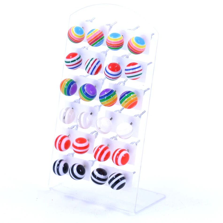 Factory Hot Selling Korea Design Cheap Cute Rainbow Stripe Colors Resin Plastic Ball Iron Stick Stud Earrings 12pairs
Factory Hot Selling Korea Design Cheap Cute Rainbow Stripe Colors Resin Plastic Ball Iron Stick Stud Earrings 12pairs