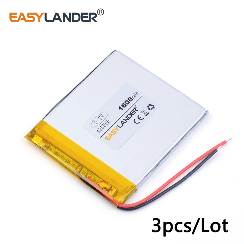 3pcs /Lot 3.7v lithium Li ion polymer rechargeable battery 405568 1600MAH For Mobile Power Bank DIY E-book Vedio Game PDA Tools
3pcs /Lot 3.7v lithium Li ion polymer rechargeable battery 405568 1600MAH For Mobile Power Bank DIY E-book Vedio Game PDA Tools