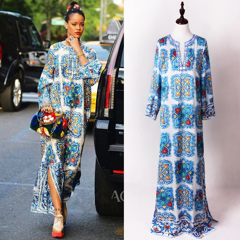 S-4XL High Quality 2019 New Fashion Runway Blue And White Printing Hand-Beaded V-Neck Long-Sleeved Loose Hem Slit Dress Women
S-4XL High Quality 2019 New Fashion Runway Blue And White Printing Hand-Beaded V-Neck Long-Sleeved Loose Hem Slit Dress Women