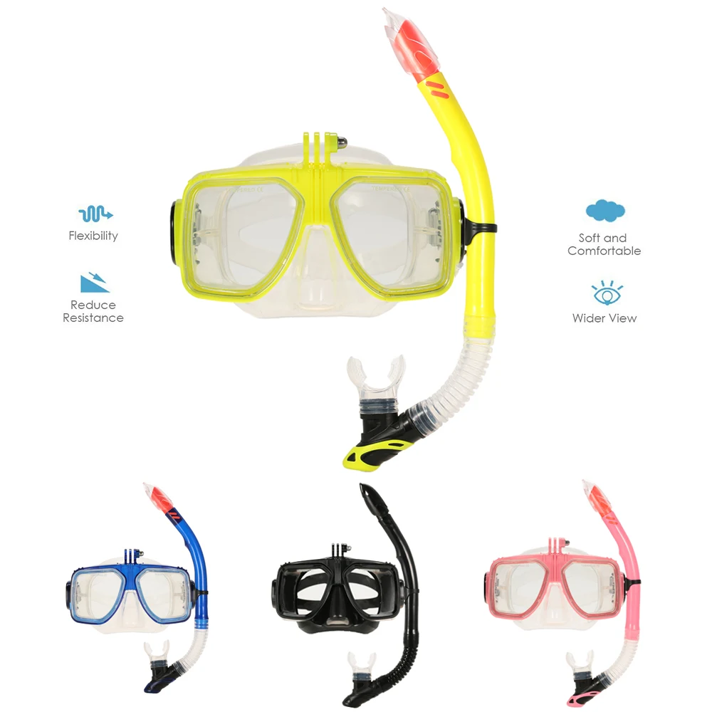 Professional Diving Mask & Snorkel Silicone Mouthpiece Tempered Glass with Action Camera Mount for Swimming | Спорт и развлечения
