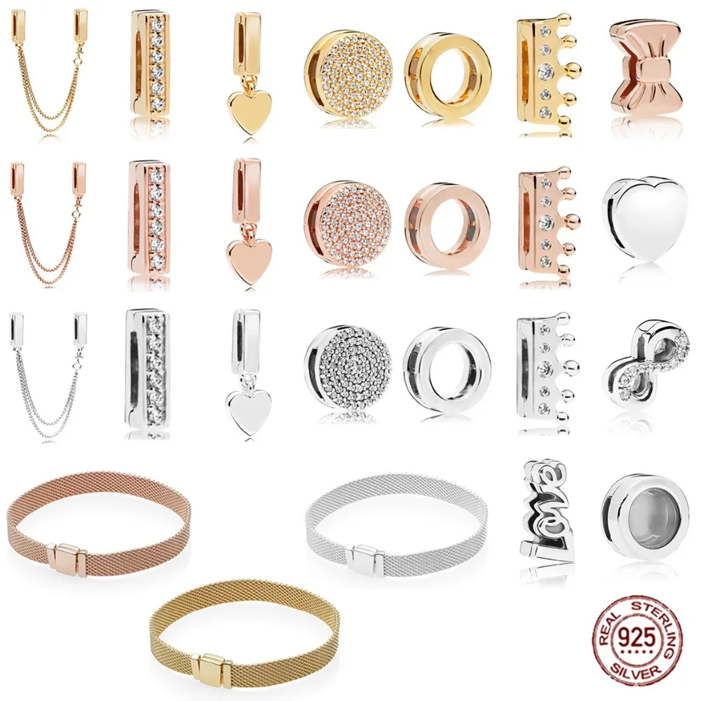 NEW 100% 925 Sterling Silver Reflexions Clip Charm In Bracelet Shine Gold & Rose Clear CZ Cubic Zircon Fit Girl DIY Jewelry Gift
NEW 100% 925 Sterling Silver Reflexions Clip Charm In Bracelet Shine Gold & Rose Clear CZ Cubic Zircon Fit Girl DIY Jewelry Gift